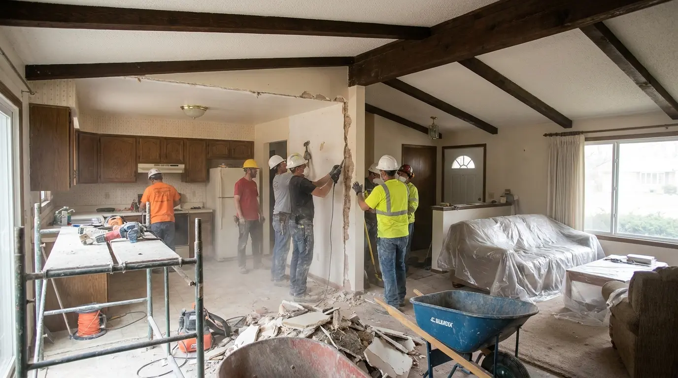 Remodelación de cocina abierta: demolición de muro en curso — TGS Construcción